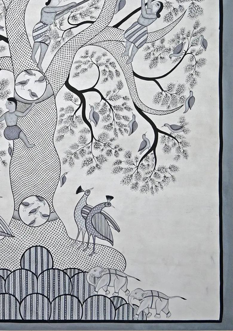 Tree of Life in Gond Style Traditional Tribal Art
