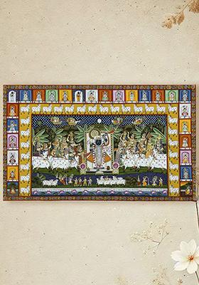 Worship of Lord Shrinathji Traditional Pichwai Painting