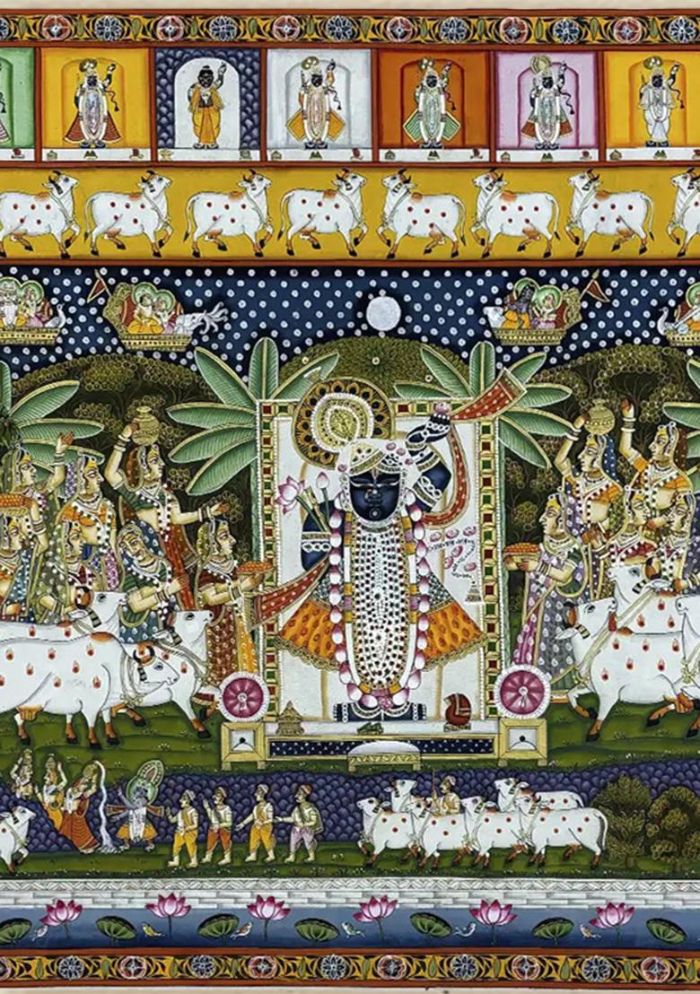 Worship of Lord Shrinathji Traditional Pichwai Painting