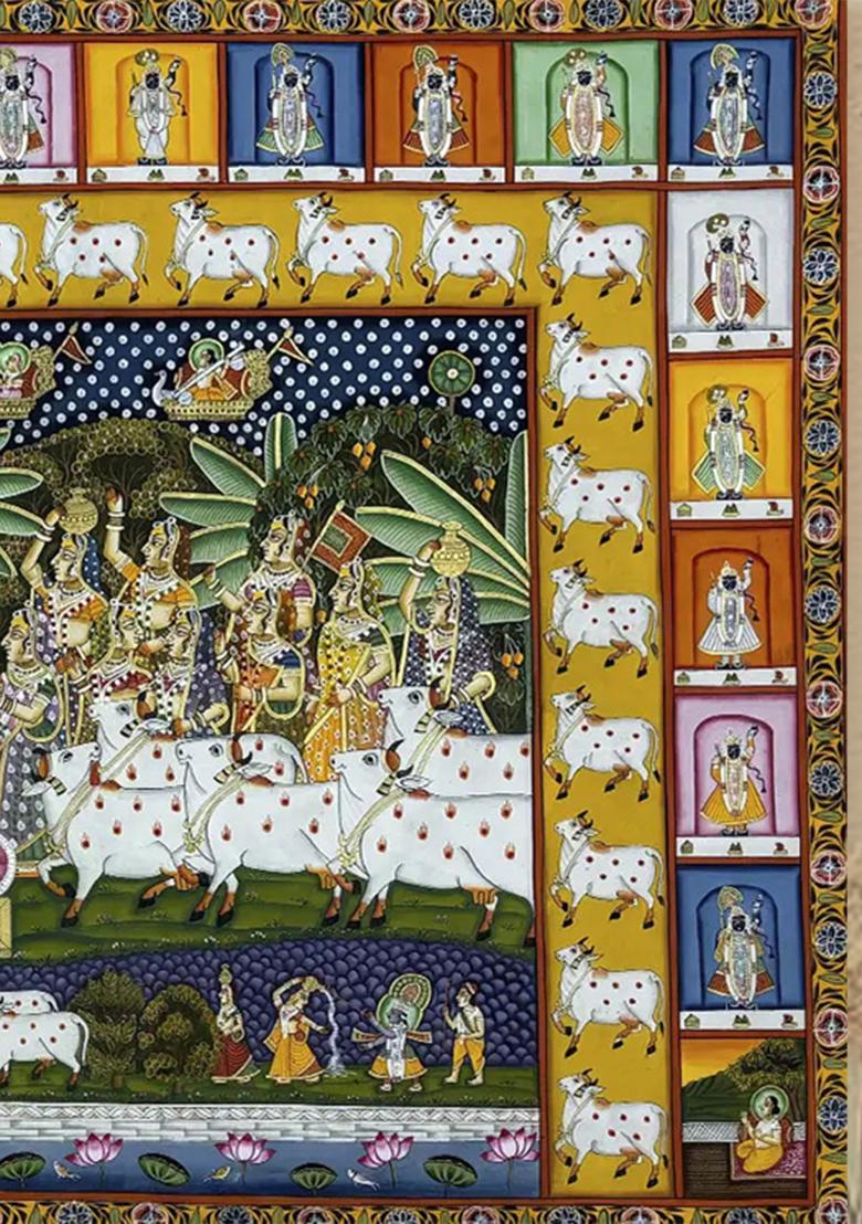 Worship of Lord Shrinathji Traditional Pichwai Painting