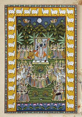 Lord Shrinathji with Gopis Traditional Pichwai Painting