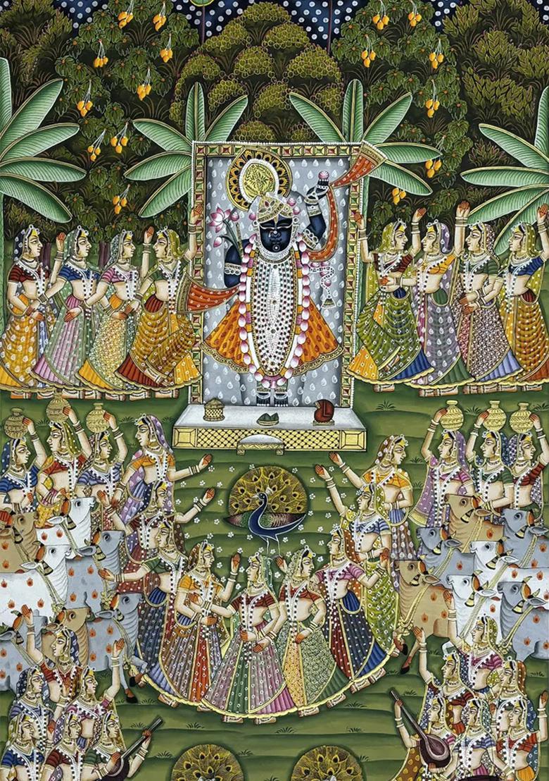 Lord Shrinathji with Gopis Traditional Pichwai Painting