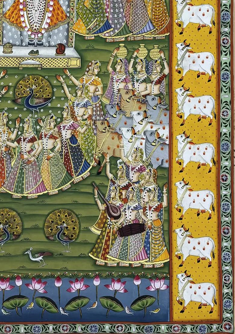 Lord Shrinathji with Gopis Traditional Pichwai Painting