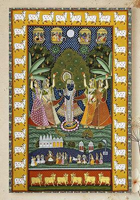 Lord Shrinathji Playing Flute Traditional Pichwai Painting