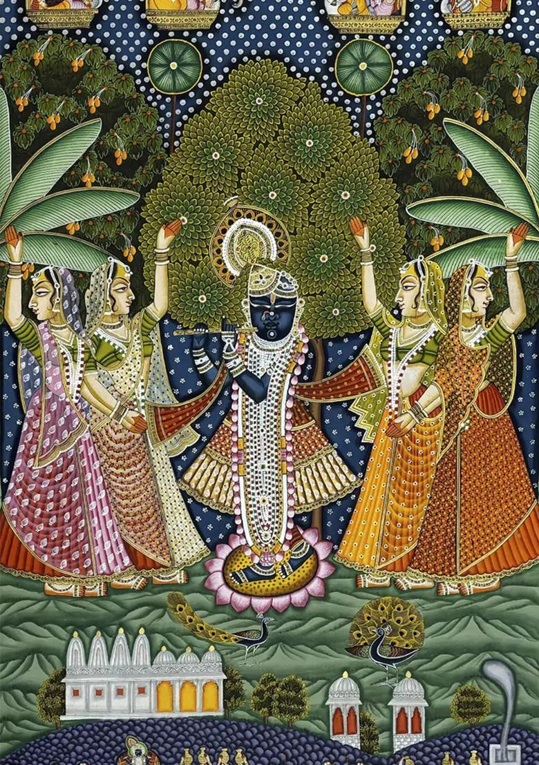Lord Shrinathji Playing Flute Traditional Pichwai Painting