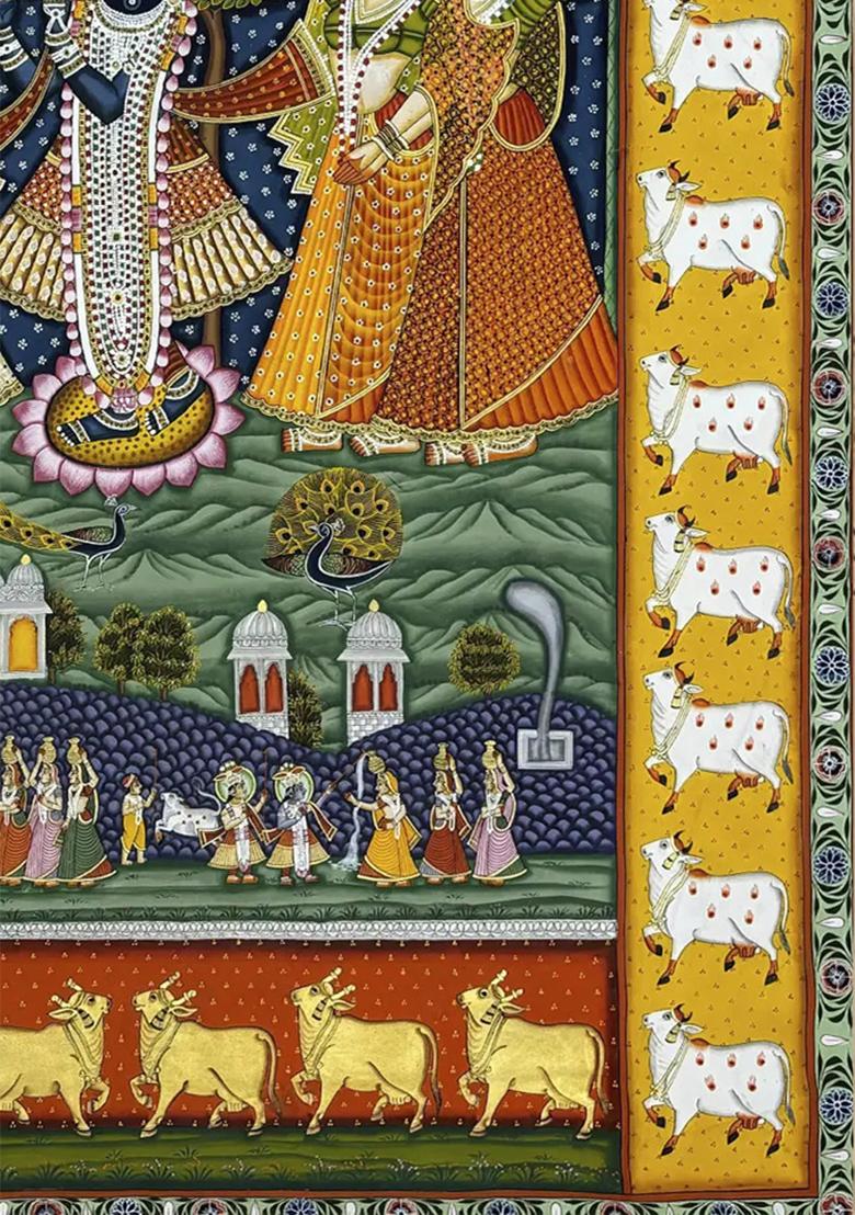 Lord Shrinathji Playing Flute Traditional Pichwai Painting