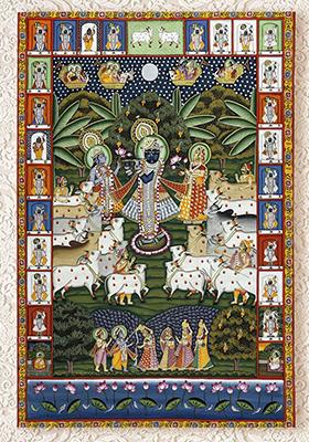 Lord Shrinathji with Cows Pichwai Painting Traditional Nathdwara Art
