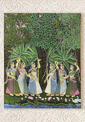 Pichwai Painting of Gopis Traditional Rajasthani Art
