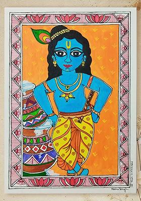 Bal Krishna Madhubani Painting Traditional Indian Folk Art