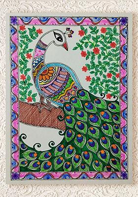 Peacock Madhubani Painting Vibrant Indian Folk Art