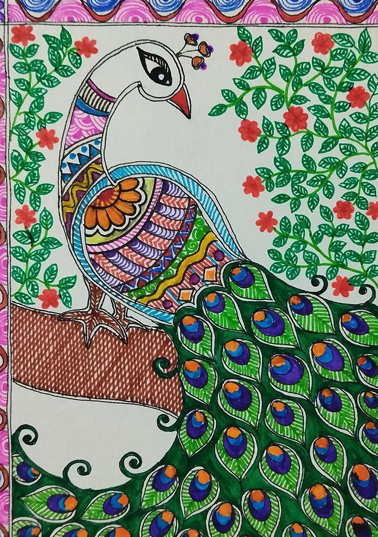 Peacock Madhubani Painting Vibrant Indian Folk Art