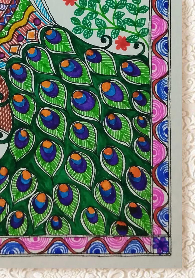 Peacock Madhubani Painting Vibrant Indian Folk Art