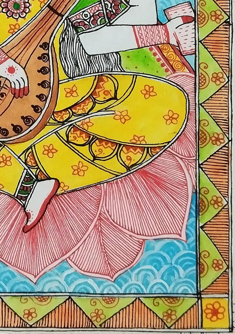 Maa Saraswati Madhubani Painting Traditional Indian Folk Art