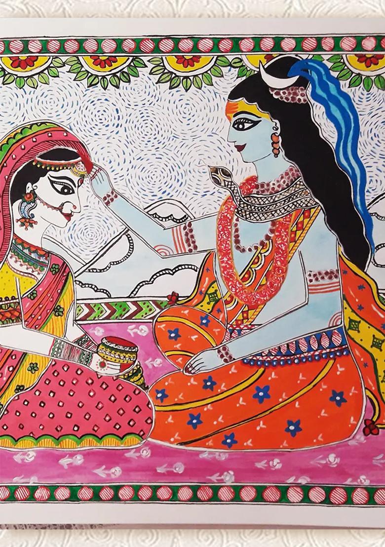 Shiv Parvati Vivah Madhubani Painting Traditional Indian Folk Art