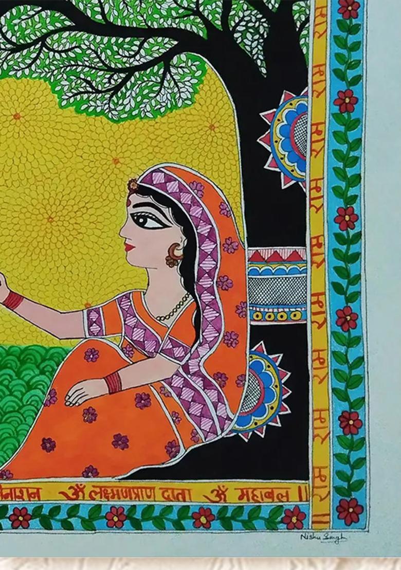 Sankatmochan Hanuman Madhubani Painting Traditional Indian Folk Art