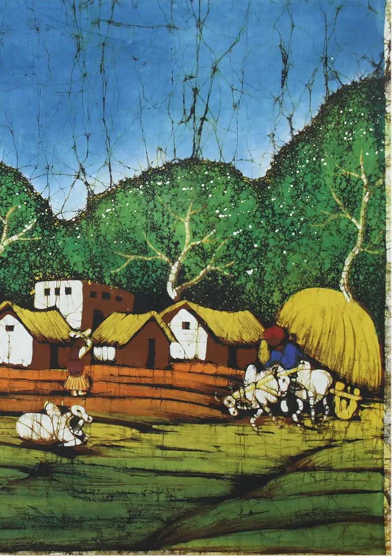 A Typical Indian Village Scene Rustic Rural Life Painting