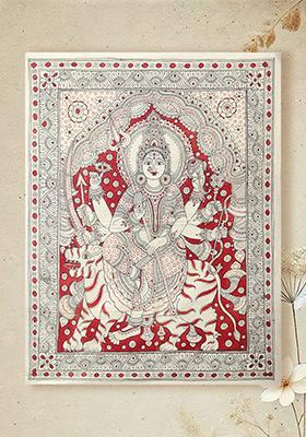 Divine Majesty of Goddess Durga Vintage Kalamkari Painting