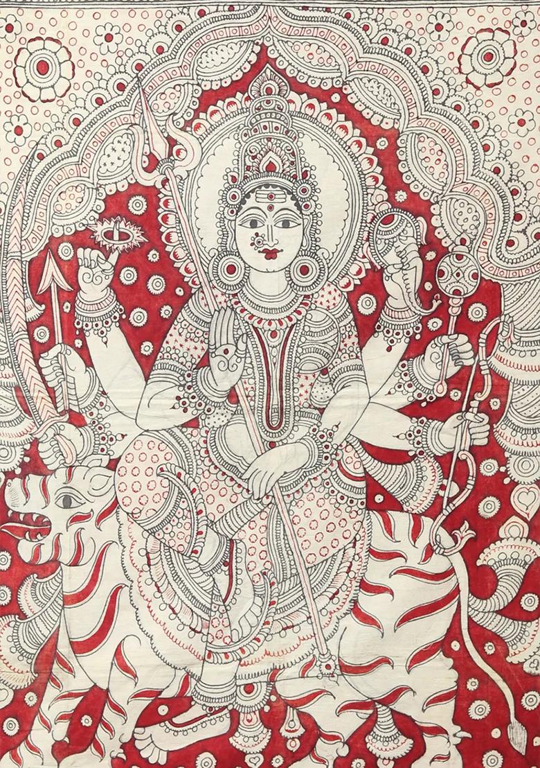 Divine Majesty of Goddess Durga Vintage Kalamkari Painting