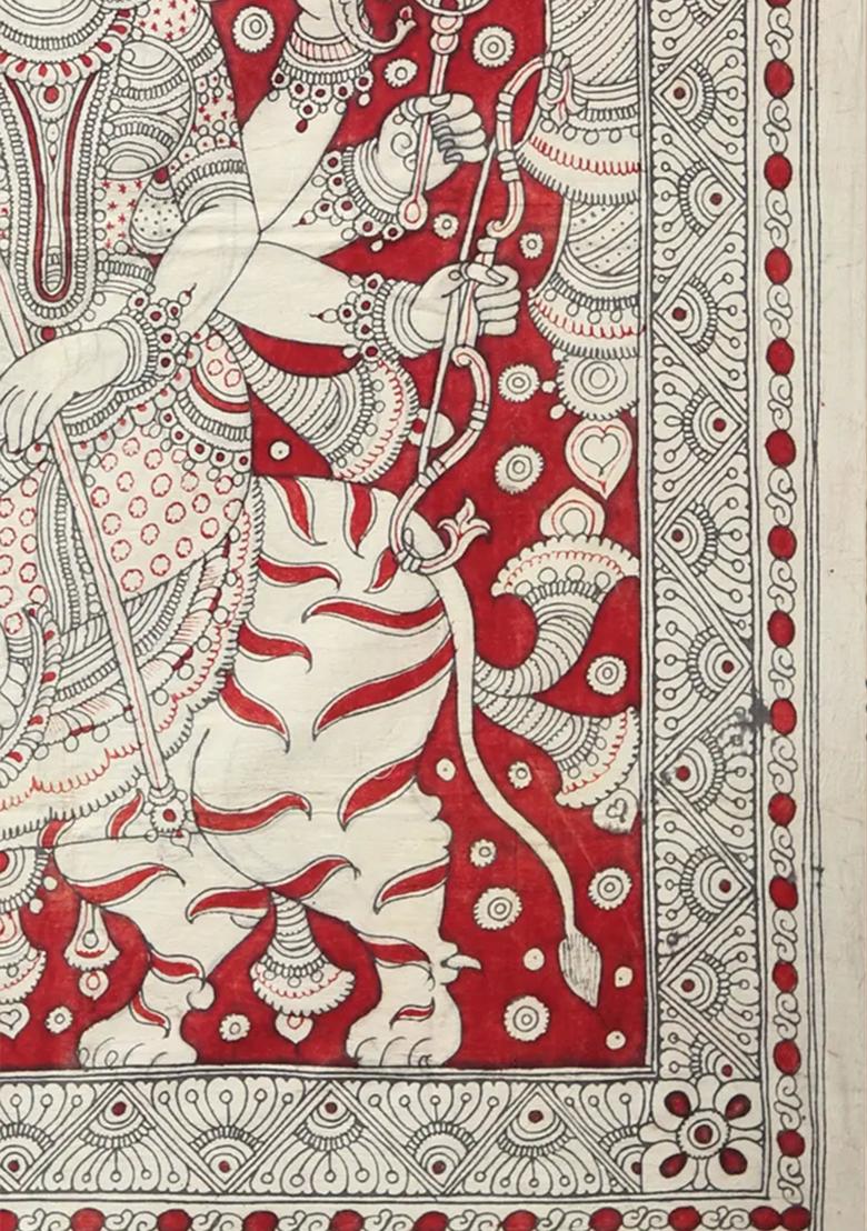 Divine Majesty of Goddess Durga Vintage Kalamkari Painting