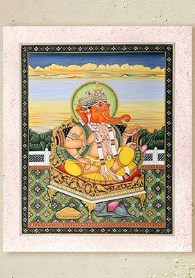 Glorious Lord Ganesha A Divine Watercolor Painting on Canvas