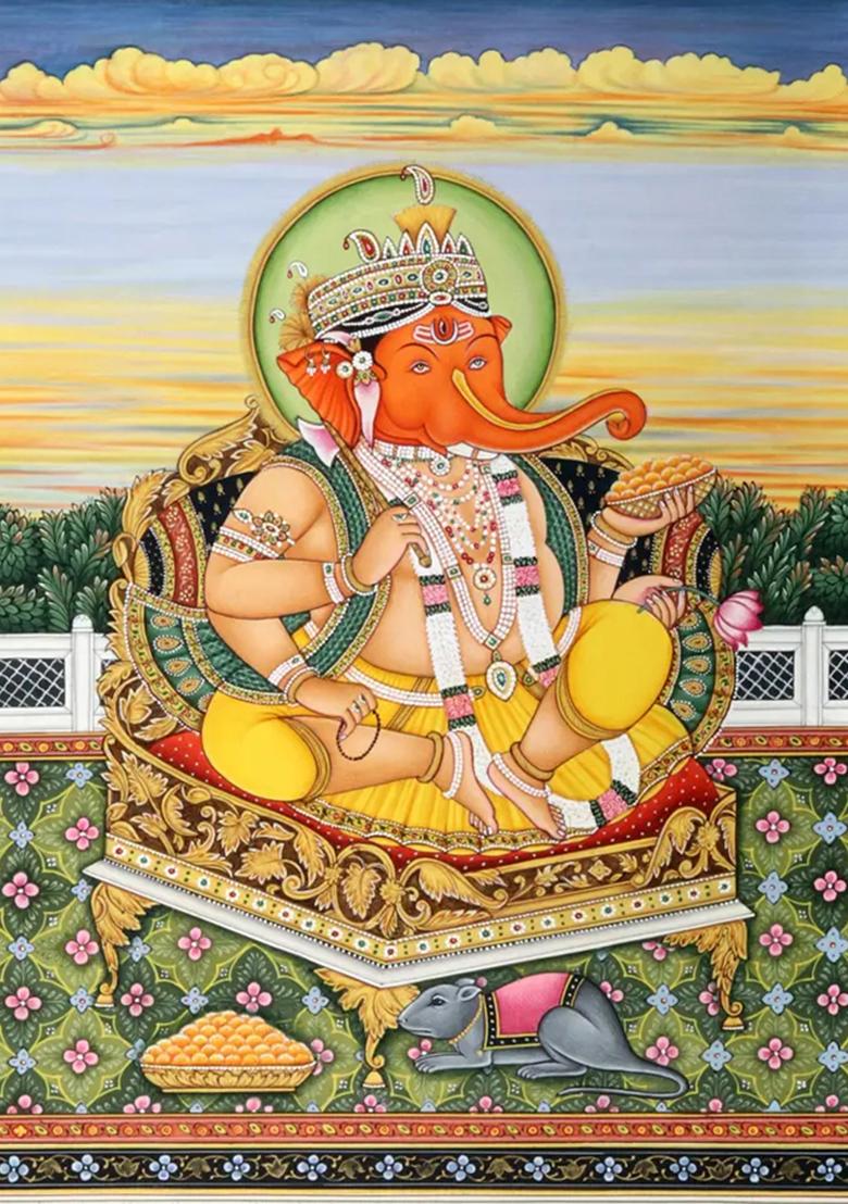 Glorious Lord Ganesha A Divine Watercolor Painting on Canvas