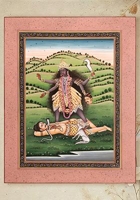 Mahavidya Kali Fierce Beauty with Flowing Locks and Bloodied Hands