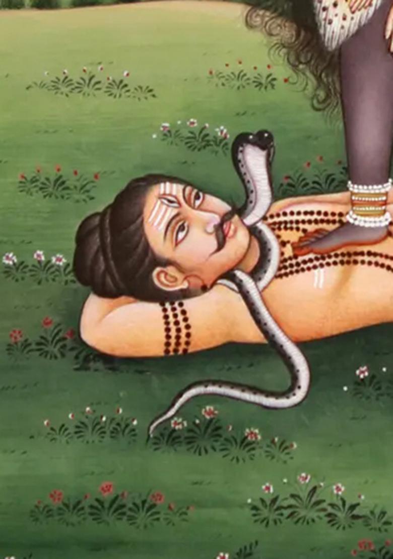 Mahavidya Kali Fierce Beauty with Flowing Locks and Bloodied Hands