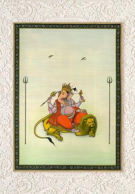 The Simha Vahana of Lord Ganesha A Majestic Miniature Painting