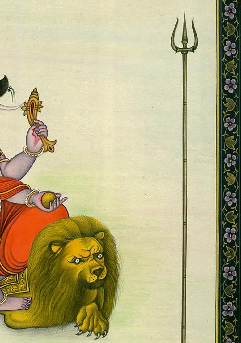 The Simha Vahana of Lord Ganesha A Majestic Miniature Painting