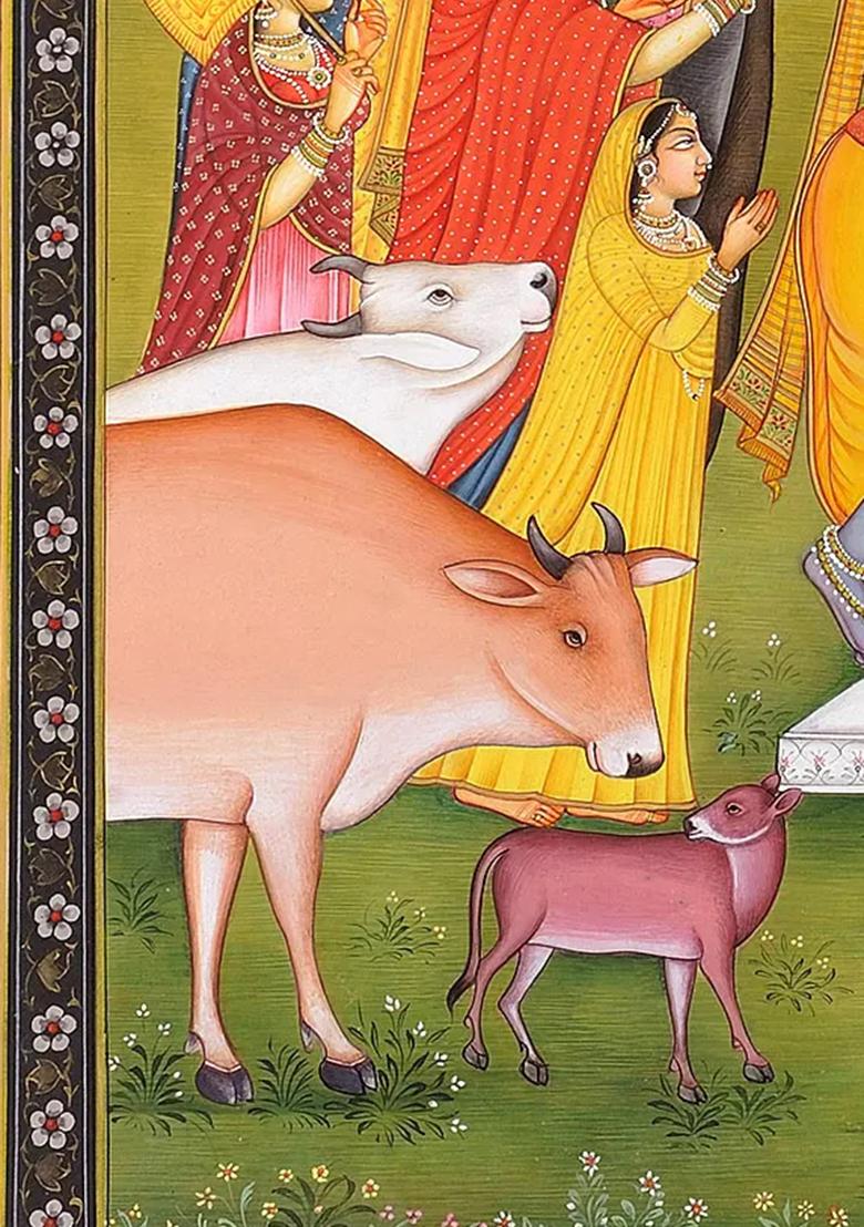 Gopis Pleasing Krishna A Stunning Miniature Painting of Divine Love