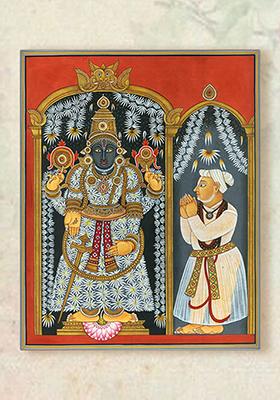 Lord Venkateshvara as Balaji with Devotee A Sacred Painting of Devotion
