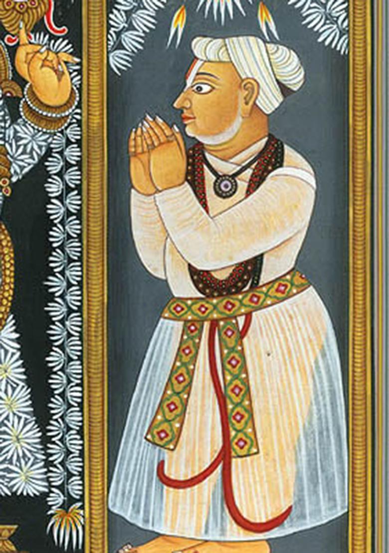 Lord Venkateshvara as Balaji with Devotee A Sacred Painting of Devotion