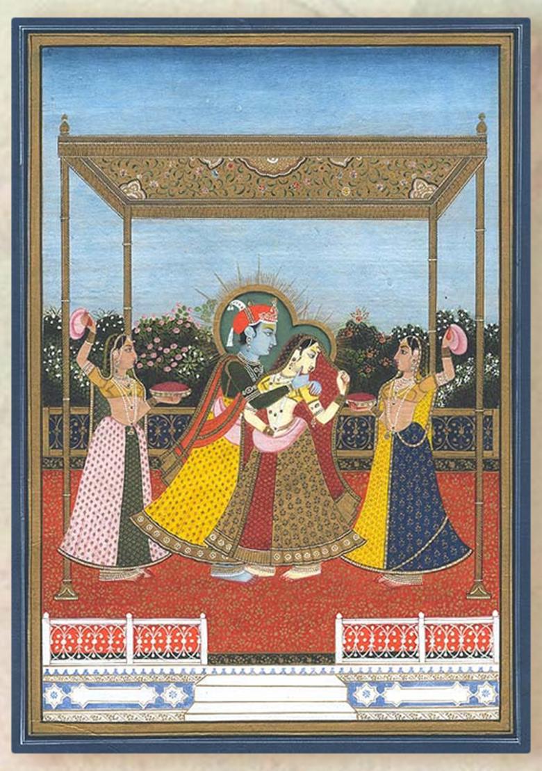 Divine Love of Radha and Krishna Traditional Indian Miniature Art