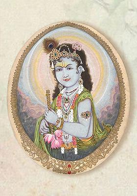 Lord Krishna Viewing the Mortal World Divine Indian Artwork