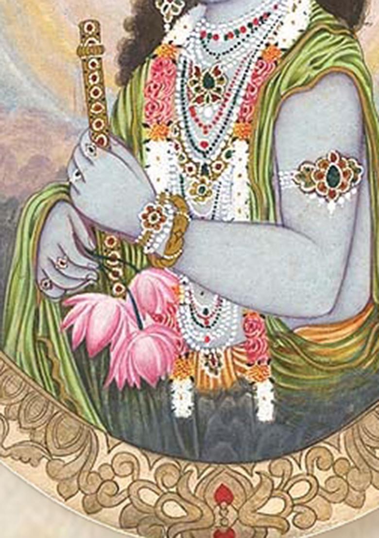 Lord Krishna Viewing the Mortal World Divine Indian Artwork