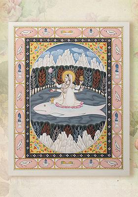 Goddess Ganga Divine Indian Miniature Art Depicting the River Goddess