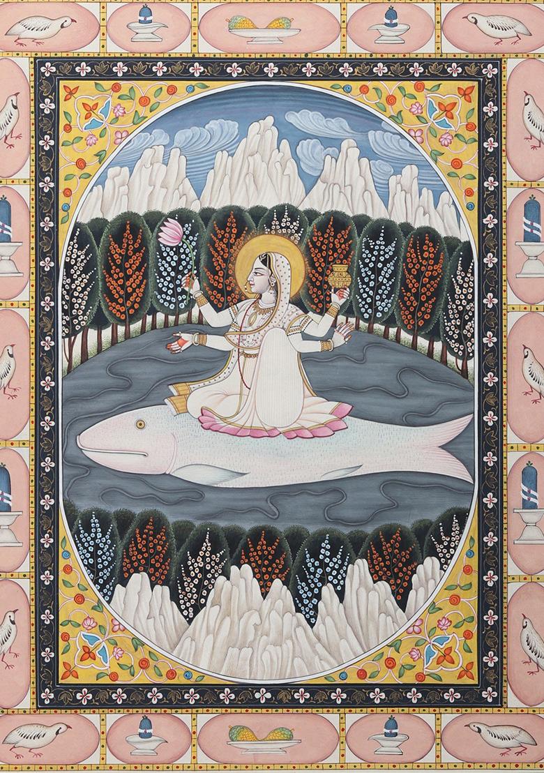 Goddess Ganga Divine Indian Miniature Art Depicting the River Goddess