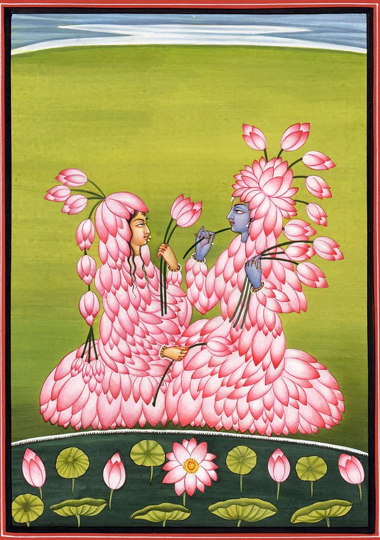 Radha Krishna The Lotus Lovers Painting Symbol of Divine Love