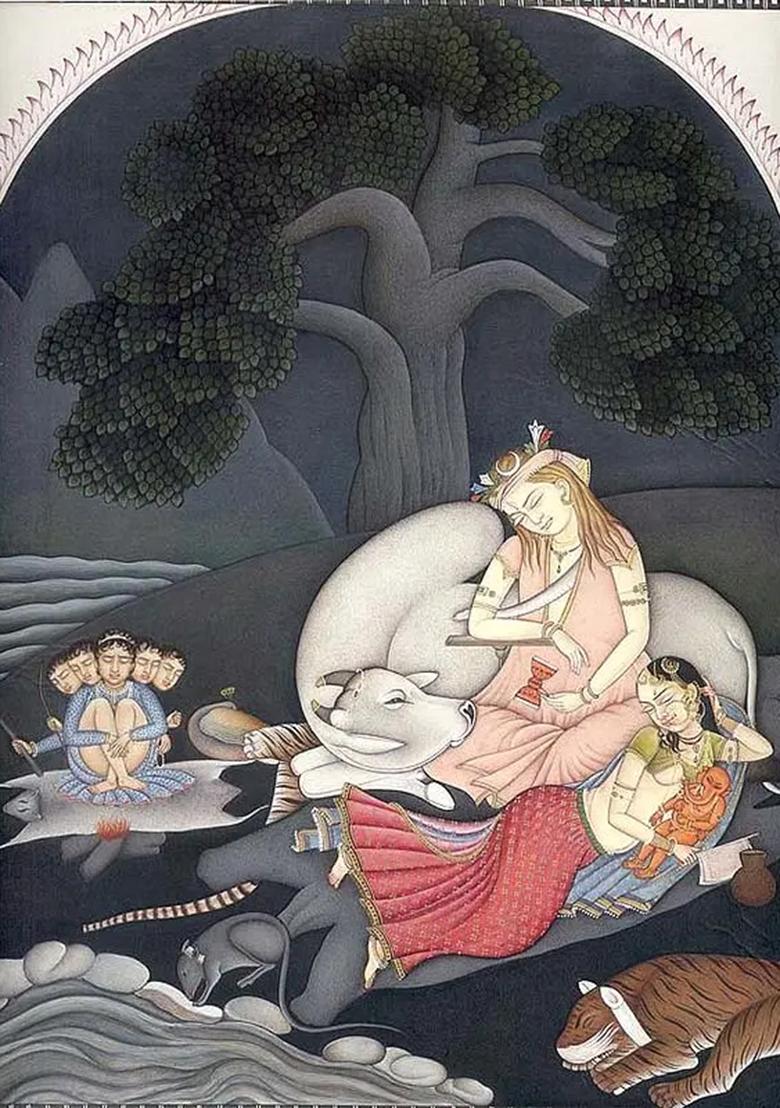 Divine Shiva and Family Painting Blessings of Lord Shiva