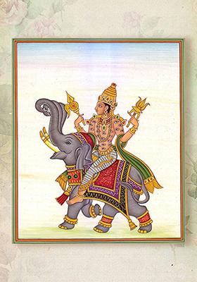 Lord Indra on His Three Trunked Airavata The Divine King of Devas