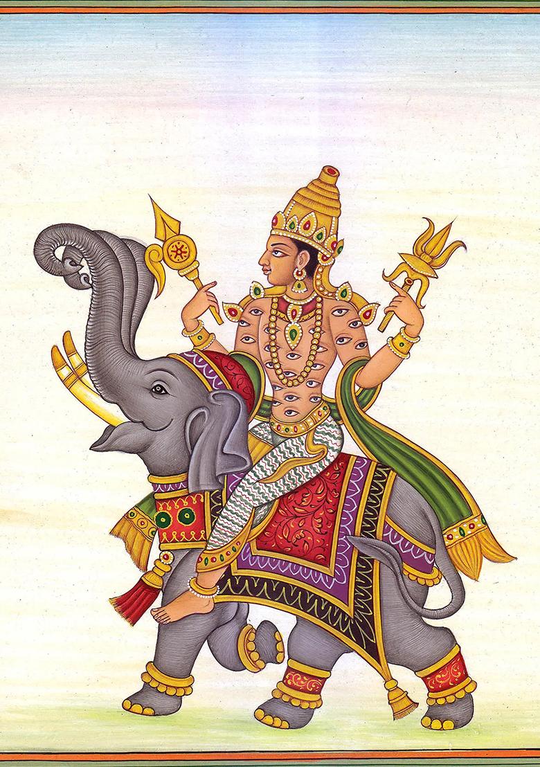 Lord Indra on His Three Trunked Airavata The Divine King of Devas
