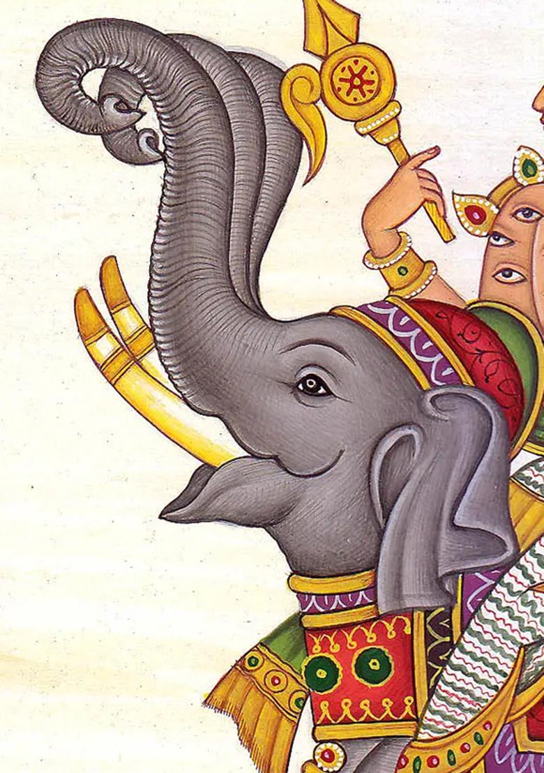 Lord Indra on His Three Trunked Airavata The Divine King of Devas
