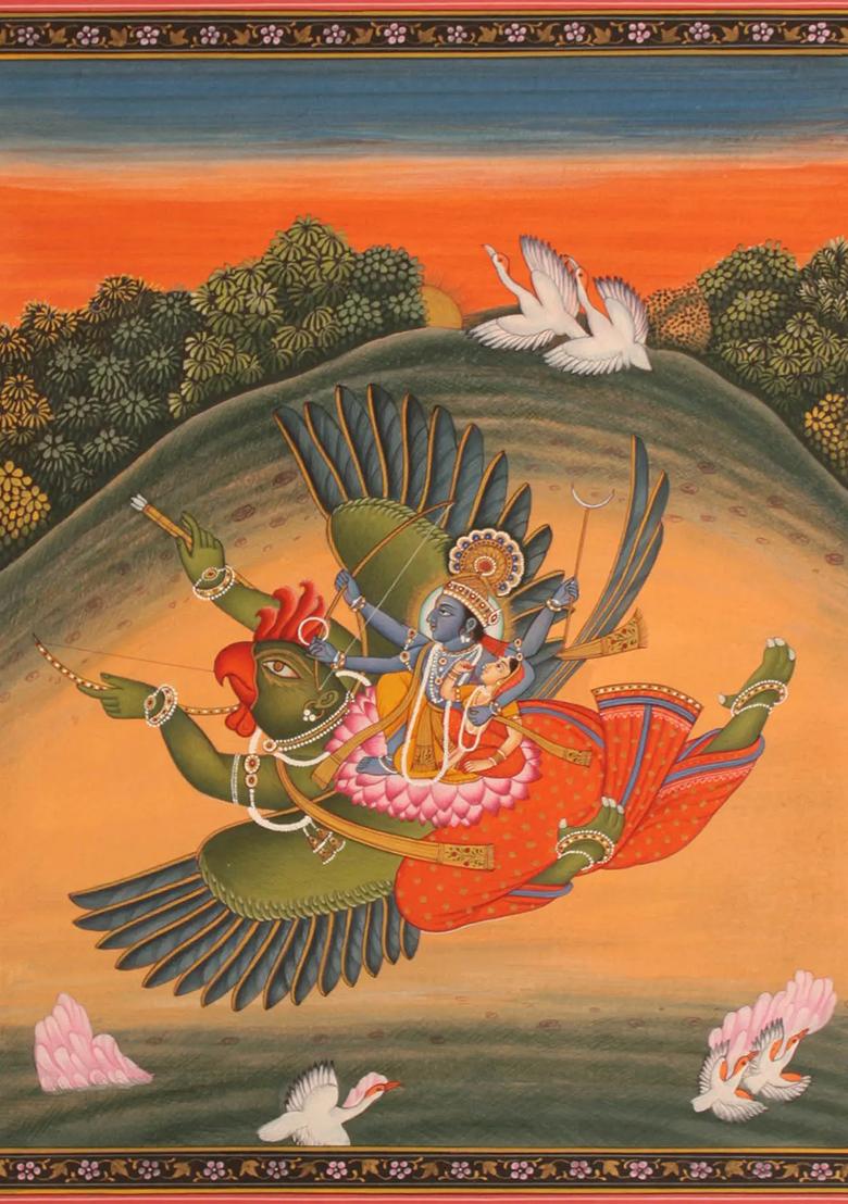 Lord Vishnu and Goddess Lakshmi on Garuda Divine Hindu Art