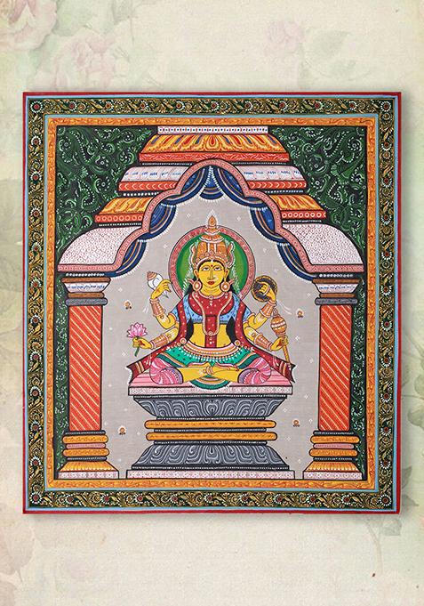 Goddess Vaishnavi Pattachitra Painting Watercolor Painting On Tussar Silk Folk Painting