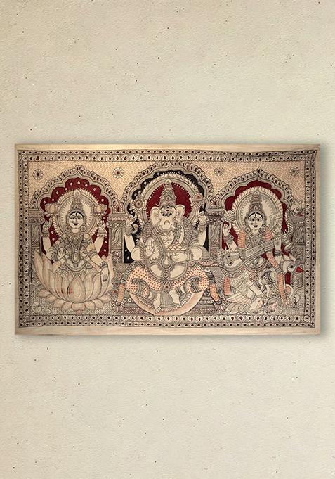 Lakshmiganeshasaraswati In All Their Finery Folk Painting