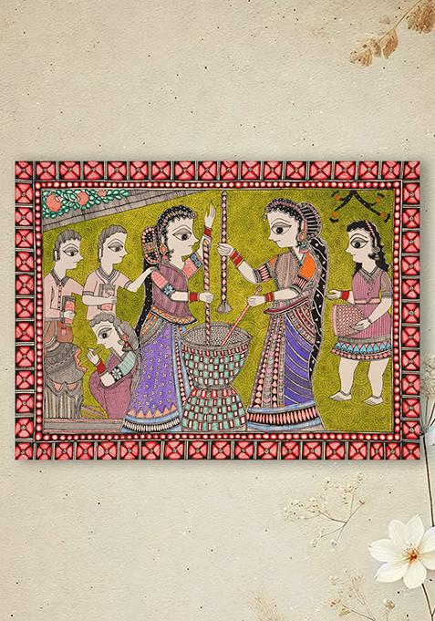 Aspect Of Daily Life Of Madhubani Women Folk Painting