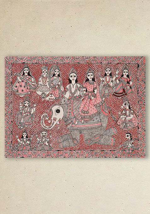 Indra Indrani With Other Gods Goddesses Folk Painting