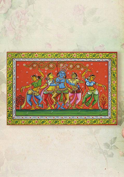 Krishna Dances With Gopis Folk Painting