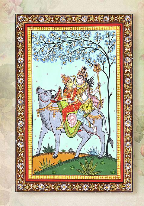 Shiva Parvati On Nandi Pattachitra Painting Folk Painting