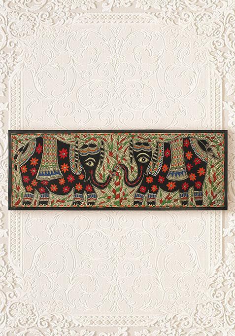 Elephants In Colourful Traditional Wear Madhubani Painting Folk Painting